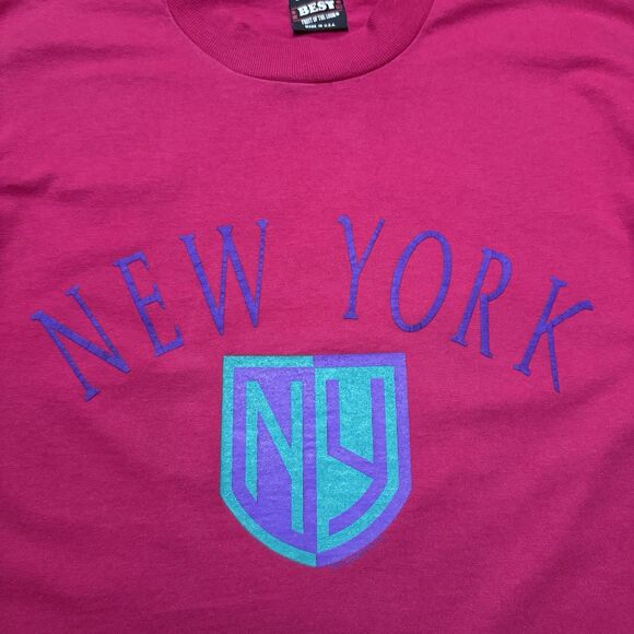 Vintage 90s Host Marriot Pink New York NY Spellout Single Stitch Size M TShirt - Picture 3 of 8